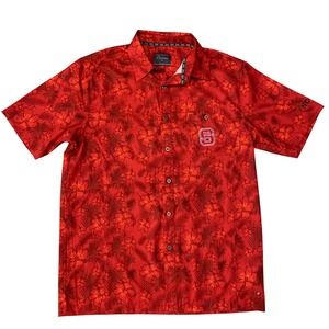 Chiliwear NC State Button Up Hawaiian Shirt Floral‎ Print Short Sleeve Small